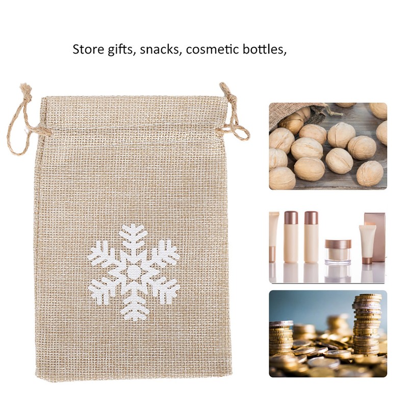 25Pcs Drawstring Bag Like Linen Snow Pattern Gift Bag Christmas