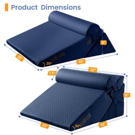 Sasttie Wedge Pillow Set for After Surgery, 3PCS Adjustable Bed Wedge Pillow Headboard with Memory Foam Neck Cushion – for Acid Reflux, Sleeping, Neck & Back Support, Navy