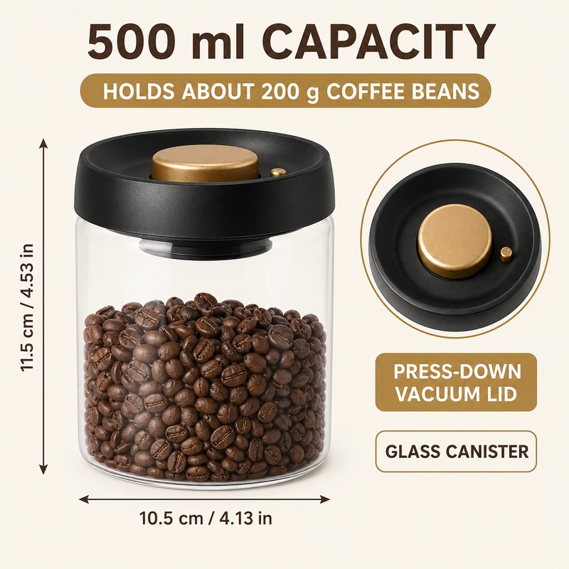 Press-Down Vacuum Glass Storage Canister with Air Release Valve, Airtight