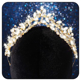 Handcess Wedding Rhinestone Tiara Gold Crystal Crown Headband Princess Tiaras Headpiece Bridal Headwear for Women