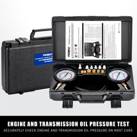 PESIKO Professional Engine & Transmission Oil Pressure Gauge Kit: High/Low (0-400psi/0-100psi), 72" Hose, 13pc Adapters, Durable Case