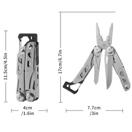 Multitool Pliers and Scissors, 13 in 1 Stainless Steel Portable Foldable Pocket Multi Tool, Anti Slip Mini Camping Tool for Screwdriver, Bottle Opener (With belt clip)