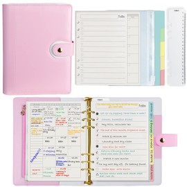 Harphia A5 Planner Binder Refillable Personal Organizer with Accessories, 6 Ring Planner Binder Hardcover Journal Notebook Pink and White Blocking Color with Refill Accessories Included 142Bpink