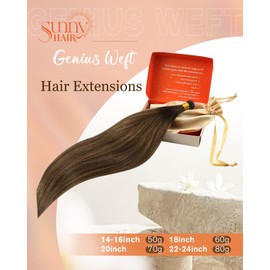 Sunny Hair Genius Weft Hair Extensions Human Hair Brown Hand Tied Genius Weft Hair Extensions Balayage Dark Brown Mixed Chestnut Brown Hair Wefts Human Hair Sew in for Women 18inch