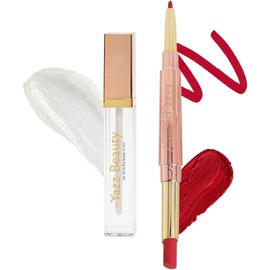 YazzBeauty Kit Voluminizador De Labios 3 En 1: Delineador Y Lápiz Labial Rojo Pasión De Larga Duración, Y Brillo Voluminizador Hidratante Y Voluminizador: Un Cambio De Imagen Completo Para Empezar El