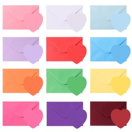 MixTeach 60 Set Valentine's Day Cards with Envelopes Heart Shaped Greeting Cards Valentine Envelopes Blank Heart Paper Cutouts for Valentine's Day Anniversary Business Classroom Exchange, 12 Colors