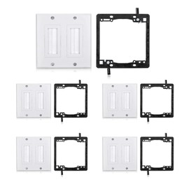 Mxtechnic Dual Brush Wall Plate for You Home The Electronic Entertainment Gang Cable Access Strap Works Perfectly with HDMI Cables, Coax, Audio Speaker Wires [UL Listed] (5, White Kit)