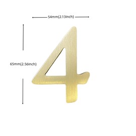 2.6Inch Soild Brass Sticker English Letters, Metal Alphabet Letters Ornament, Wall Self Adhesive Letters and Numbers, House Address Signage, Door Numbers, letters Decor Hardware (Number 4)