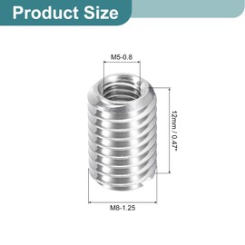 sourcing map 8Pcs Threaded Inserts, M5-0.8x12 & M8-1.25x12 Stainless Steel 303 Screw Thread Sleeves Thread Repair Insert for Mechanical Equipment