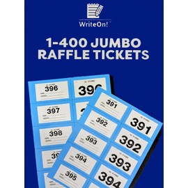 YLAB Extra Large Blue Raffle Book, Cloakroom Tickets 1-400 – Jumbo 7x4cm Perforated Ticket Stubs – Easy Read, Numbered & Secure – Ideal for Events, Fundraisers & Cloakroom Use