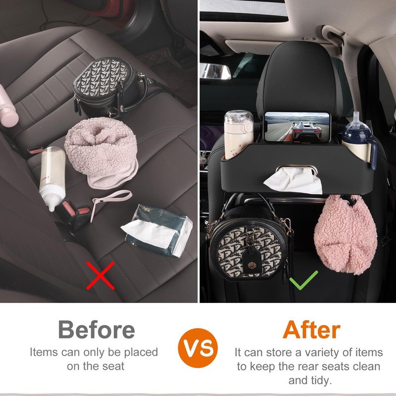 Cozioz Car Backseat Multifunctional Cup Holder Organizer with Tissue Box