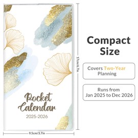 Pocket Calendar 2025-2026, Two-Year Pocket Planner for Purse, Compact Size (6.7" x 3.7") with PVC Cover, Jan 2025 - Dec 2026, Portable Organizer for Planning, Abstract