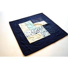 Blue Quilted Table Topper or Wall Hanging in Modern Patchwork