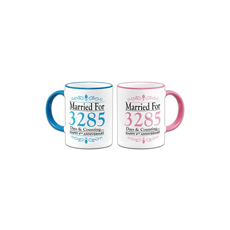 Pair of Married for.Days & Counting. Anniversary (9th Pottery) Novelty
