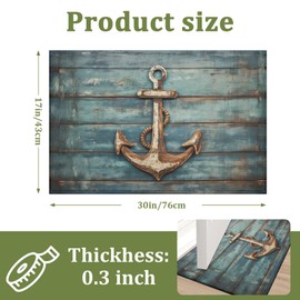 Vintage Nautical Anchor Indoor Door Mat Non-Slip Blue Wood Doormat Washable Decorative Mat Rug for Outdoor Entryway Kitchen Bathroom 17x30 Inch