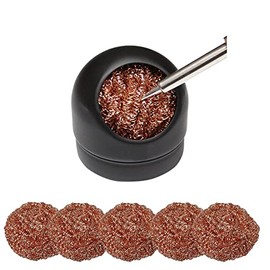 YUEMING Soldering Tip Iron Cleaner, 6pcs Soldering Tip Cleaning Ball and 1pcs Base, Solder Tip Cleaning Wire Metal Brass Holder Station for Cleaning Solder Irons and Tips,Black