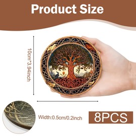 2D Flat Tree of Life Wooden Coasters Set of 8, Simple Style Balsa Wood Place Mats & Cork Coasters, Non-Slip Table Protector, Home Decoration, New Home and Housewarming Gift