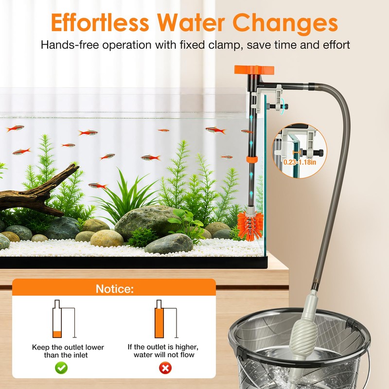 Turchongeco Aquarium Siphon Gravel Cleaner Manual Water Changer Kit, Medium