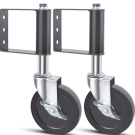 Ronlap Spring Loaded Gate Caster with Side Lock Brake, Heavy Duty Ageing Resistance Rubber Gate Caster with Universal Mount Plate, 250 Lbs Capacity, 5 Inches, 2 Pack, Black