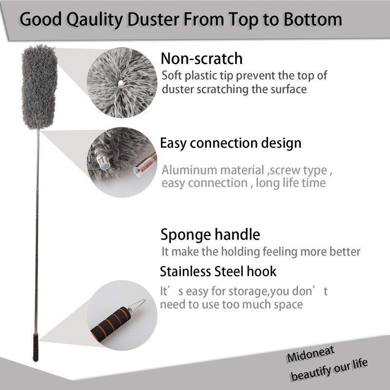 Midoneat Lambswool Duster with Extra Flexible Microfiber Head,Long Reach/Extendable Duster
