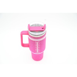 SEM LIFE 40 Oz Rhinestone Bling Tumbler Cup with Handle and Straw (PINK FOOTBALL), Stainless Steel and Double Wall Insulated