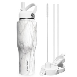 SENDESTAR 40oz Stainless Steel Water Bottle(Cold for 48 Hrs, Hot for 24 Hrs),Double Wall Vacuum Insulated Bottle with Straw Lid, Spout Lid and Flex Cap, Fit in Any Car Cup Holder TXIN-40-Marbling