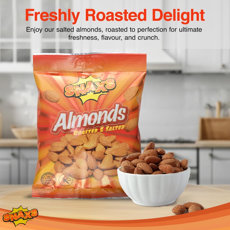 Snaxs Roasted Almond Nuts 180g - Salted Nuts with Fibre,