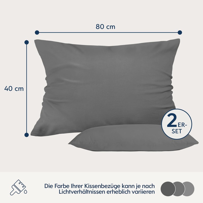 Dreamzie Pillowcase, 40 x 80 cm, Anthracite, Set of 2,