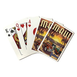 Maui, Hawaii - Woodies on the Beach with Rooster (Playing Card Deck - 52 Card Poker Size with Jokers)