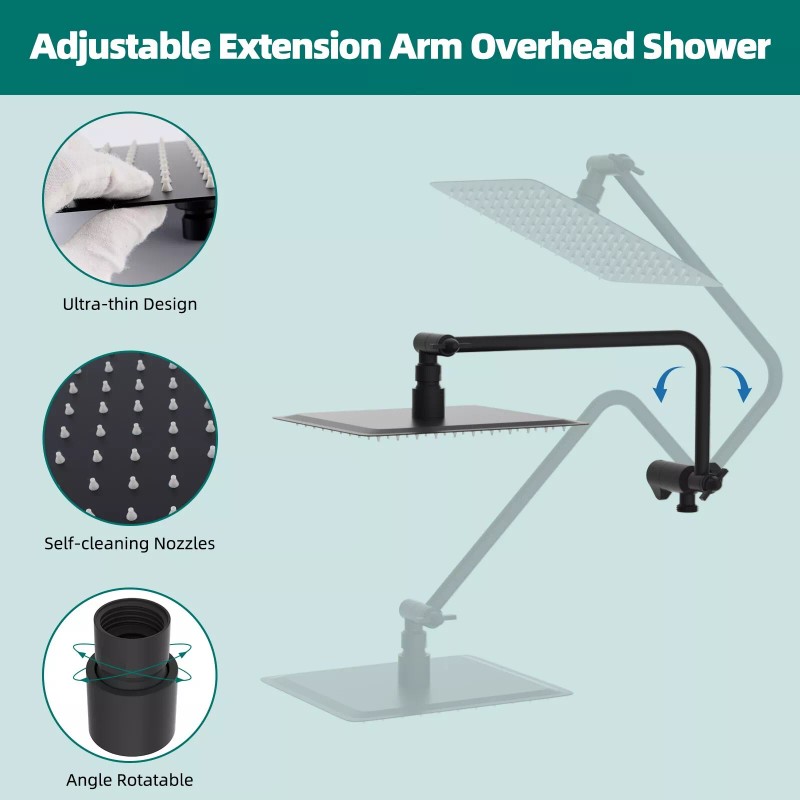 HIbbent All Metal Black Shower Faucet Set 10" High Pressure