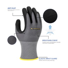 Tarantula Safety Work Gloves for General Purpose Nitrile Coated 12 pairs, Seamless Knit Breathable Nylon Glove with Black Micro-Foam Nitrile, X-Large