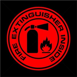 Fire Extinguisher Inside Decal Sticker Car, Truck, Window - Multiple Sizes and Colors - Die Cut No Background (5" Diameter)