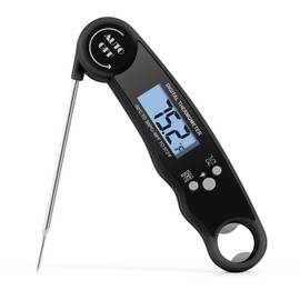 Meat Thermometer Digital – Ultra Fast Instant Read Food Thermometer for Cooking, Grill, BBQ, Baking, Frying, Candy Making, Waterproof with Backlight & Calibration and Hold Function (Black)