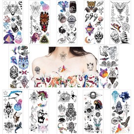 Fanoshon Temporary Tattoos, 12 Sheets, Watercolor, Astronaut, For Children and Adults, Realistic, Planet, Star, Flower, Stickers, Boys, Girls, Unicorn, Face, Forearms, Easy to Apply, Costume Accessory