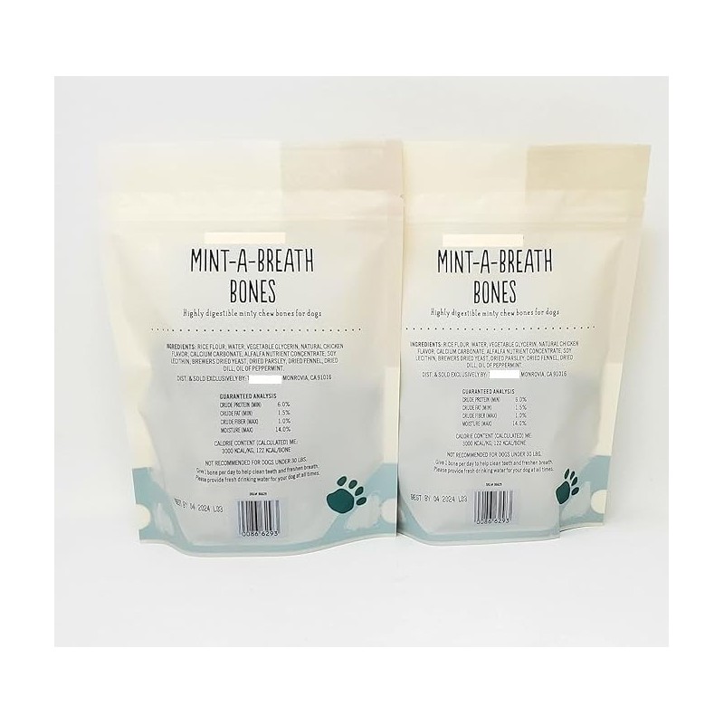 Mint-A-Breath Minty Bones (6 Bones) for Dogs Net Wt. 7.86