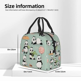 JIMOWANG Panda Portable Lunch Bag Compact Tote Bag Reusable Lunch Box Container for School Office Work