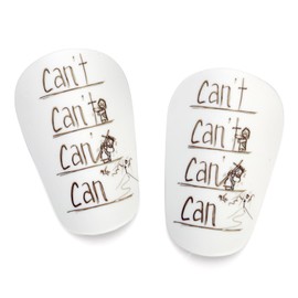 2pcs Mini Shin Guard, 3.94x2.36 Inch Soccer Shin Pads Protective Shin Guards Football Shin Guard Supplies Cushion Protection for Kids Youth Adults (White Printing with Yellow Words)