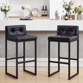 Bar Stools Set of 2, Counter Height Bar Stools Sets with Back, Faux Leather Barstools with Metal Legs and Footrest, Upholstered Bar Chairs for Dining Kitchen Island, Home Counter Bar