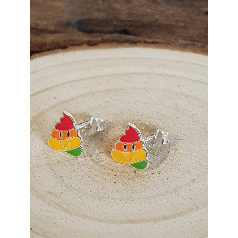 Unicorn Poo Emoji - Small Sterling Silver Stud Earrings/Ear Studs