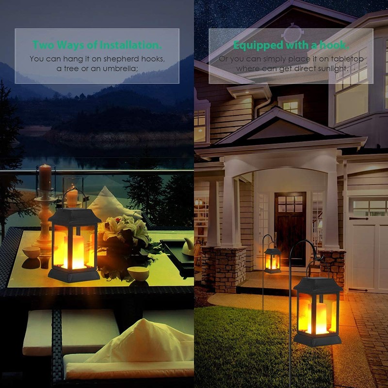 TomCare Solar Lights Metal Flickering Flame Solar Lantern Outdoor Hanging