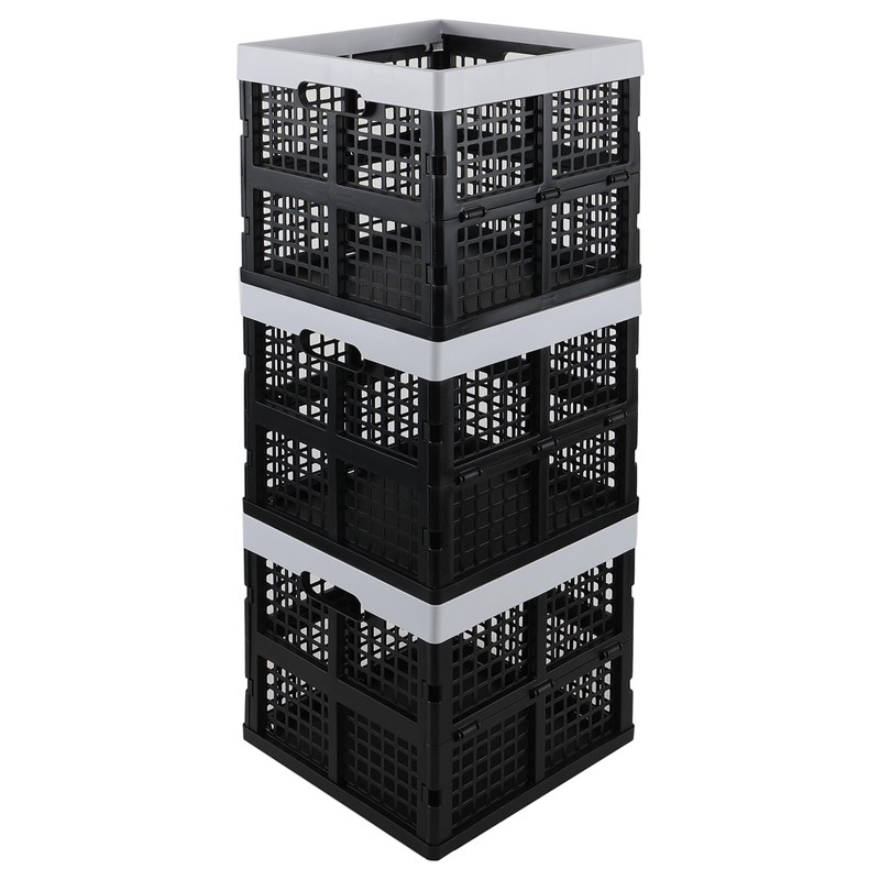 Kekow 22 L Plastic Collapsible Crate, 3 Pack Plastic Stackable