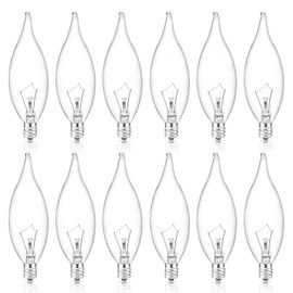 60W Candelabra Light Bulbs, E12 B10 Clear Candle Base Bulb with Warm White 2700K, 600 Lumen Dimmable, 120V Incandescent Chandelier Light Bulbs for Pendants, Ceiling Fan, Wall Sconces (12-Pack) | SerBion