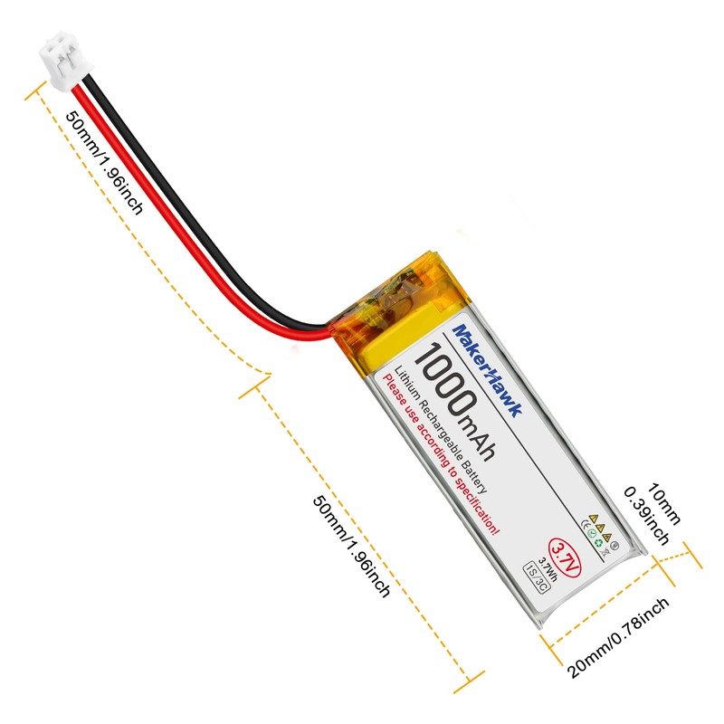 MakerHawk 4 Pack 3.7V 1000mAh LiPo Battery Rechargeable 1S 3C