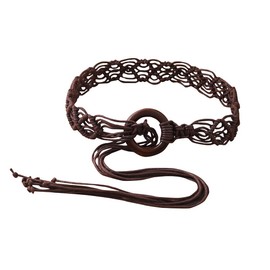 Brown Braided Waist Belt with Tassel for Women Bohemian Waistband Beaded Crochet Woven Waist Belts for Dress String Rope Waist Belly Chain Braid Belt with Ring Decorative Dress Accessories