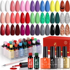 Lavender Violets 25 Pcs Gel Nail Polish Set, 21 Colors Gel Polish Red with Glitter Glossy Matte Gel Base and Top Coat Set for Nail Art C997