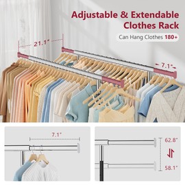 Tajsoon Double Rod Clothes Rack 480 LBS Heavy Duty, Rolling Clothing Rack with Wheels, Collapsible Clothing Rack for Hanging Clothes, Adjustable Commercial Garment Rack with Shelf, Black