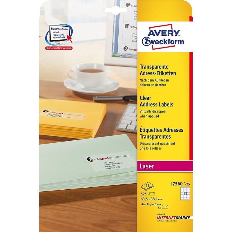 Avery Zweckform L7560 A4 Address Labels – 525 Labels 63.5