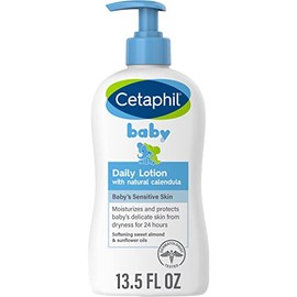 Cetaphil Baby Daily Lotion with Organic Calendula, NEW 13.5 fl oz, Vitamin E, Sweet Almond & Sunflower Oils, Mineral Oil Free, Paraben Free, Dermatolo