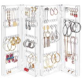 Kurtzy Foldable Acrylic Jewellery Organiser - 5 Tiers and 4 Panels of Storage for Ear Rings, Bracelets & Necklaces - Stores 128 Pairs of Earrings - Clear Transparent Display for Jewellery Storage
