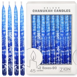 2-PK Premium Dripless Hanukkah Candles Multi Blues Frosted Thin Tapered Chanukah Candle Set of 45 Enough for Eight Nights of Hanukah Includes a DIY Dreidel, Prayer Card with Chanukah Song Aviv Judaica